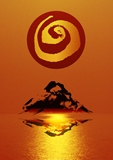 2013年、巳年、太陽と蛇と富士山（版画バージョン）